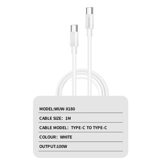 Кабель USB-C WUW X180 USB-C - Type-C 100W БІЛИЙ