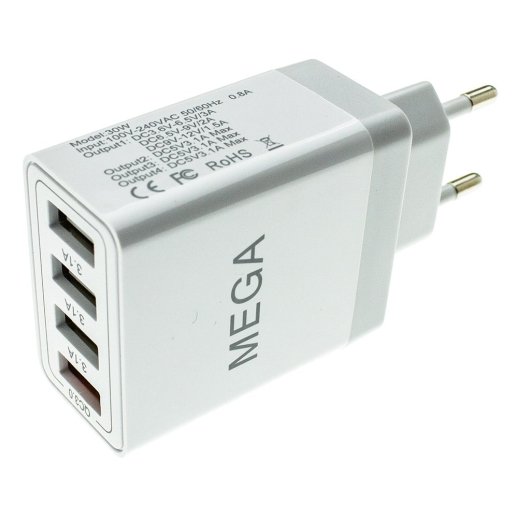 Мережевий зарядний пристрій MEGA 4 USB QC 3.0 30W без упаковки