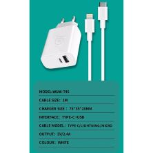 Мережевий зарядний пристрій WUW T45 2.4A + USB Micro БІЛИЙ (40)