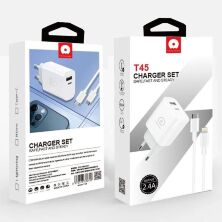 Мережевий зарядний пристрій WUW T45 2.4A + USB Micro БІЛИЙ (40)