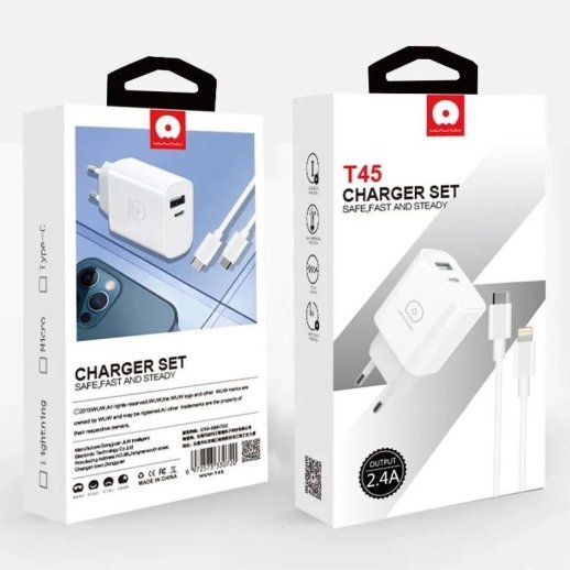 Мережевий зарядний пристрій WUW T45 2.4A + USB Micro БІЛИЙ (40)