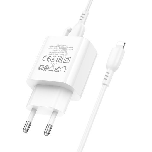 Мережевий зарядний пристрій Borofone BA81A PD20W Type-C + кабель Type-C - Lightning, білий