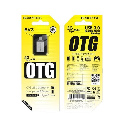 Перехідник BOROFONE BV3 OTG з USB мама на Type-C папа USB 3.0 5G MAX