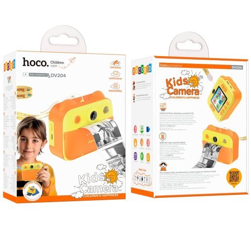ФОТО КАМЕРА HOCO DV204 Dual lens children printing camera, жовтий