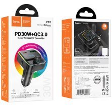 FM трансмітер HOCO E81 Bluetooth з швидкою зарядкою USB-C PD 30W + 1USB QC3.0 18W з гучним зв'язком ЧОРНИЙ