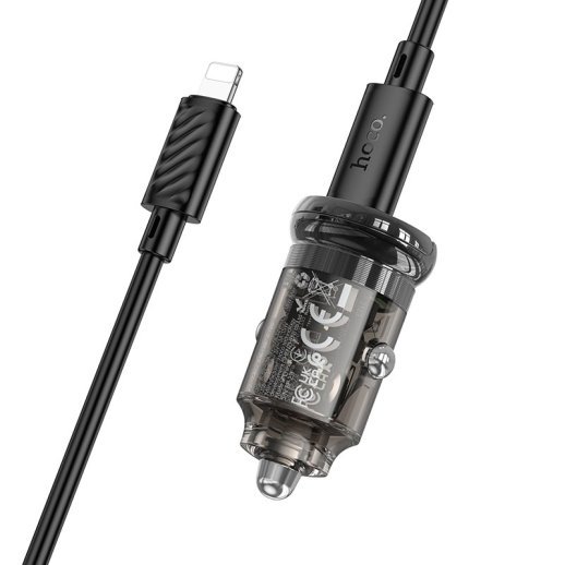 Автомобільний зарядний пристрій HOCO Z53A Type-C PD 30W + USB QC3.0 + кабель Type-C - Lightning, чорний
