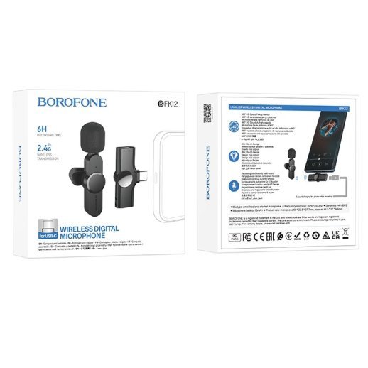 Бездротовий петличний мікрофон Borofone BFK12 TYPE-C, чорний