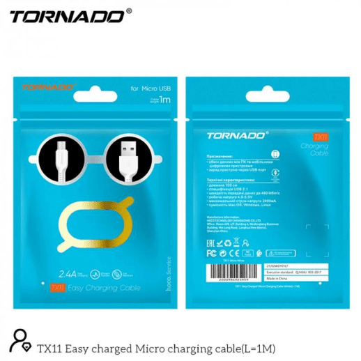 USB Cable TORNADO TX11 Micro 2.4A/1m White