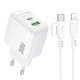 Мережевий зарядний пристрій BOROFONE BAS45A TYPE-C PD 30W / USB QC3.0 + кабель TYPE-C - LIGHTNING, білий