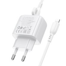Мережевий зарядний пристрій BOROFONE BAS45A TYPE-C PD 30W / USB QC3.0 + кабель TYPE-C - LIGHTNING, білий