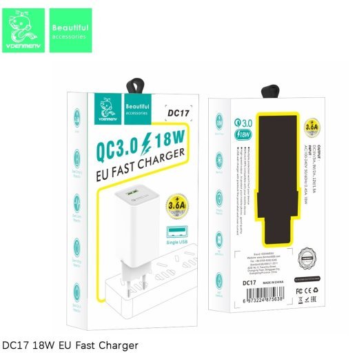 Мережевий зарядний пристрій DENMEN DC17 3.6A USB QC3.0 18W