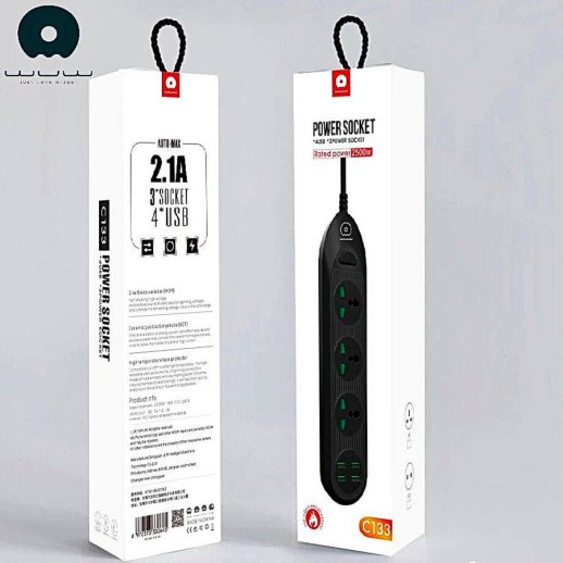 Мережевий подовжувач із USB зарядкою WUW C133 4USB 2.1A 3SOCKET 10A
