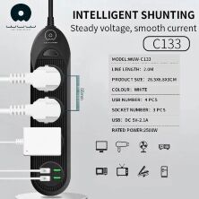 Мережевий подовжувач із USB зарядкою WUW C133 4USB 2.1A 3SOCKET 10A
