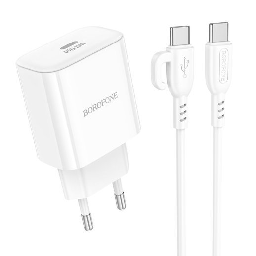Зарядний пристрій Borofone BA81A PD20W Type-C + кабель Type-C - Type-C, білий