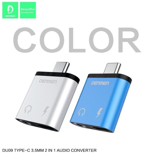 AUX ПЕРЕХІДНИК Denmen DU09 Type-C - jack 3.5 мм + ЗАРЯДКА FOR ANDROID / MAC