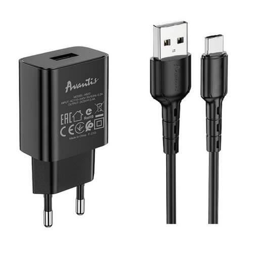 Мережевий Зарядний Пристрій Avantis A820 1USB Type-C Black