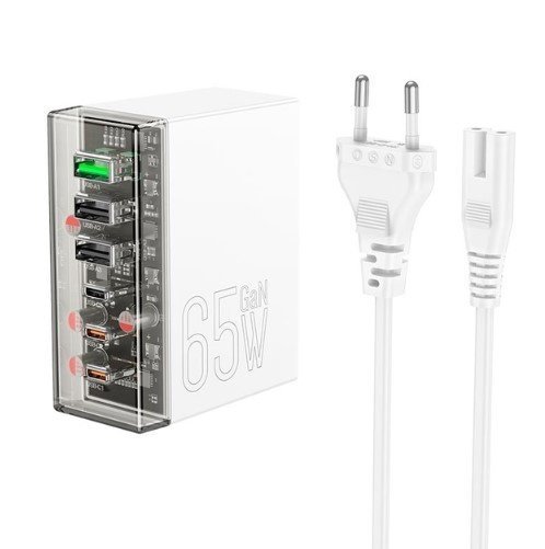 Мережевий зарядний пристрій HOCO N36 PD 65W 3 TYPE-C + 3 USB QC 3.0, БІЛИЙ