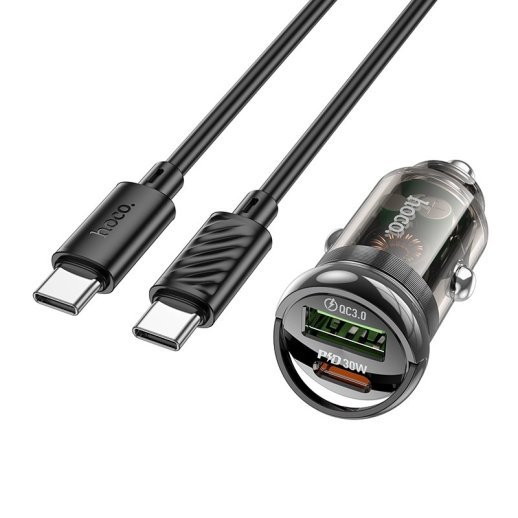 Автомобільний зарядний пристрій HOCO Z53A Type-C PD 30W + USB QC3.0 + кабель Type-C - Type-C, чорний