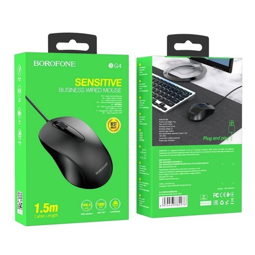 Мишка дротова BOROFONE BG4 Business wired, чорний