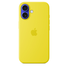 Silicone Case Original With MagSafe and Splash Apple iPhone 16 with button Warn Yellow