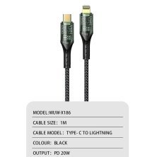 Кабель USB-C WUW X186 Type-C - Lightning 20W PD ТКАНИНА ЧОРНИЙ