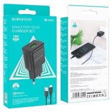Мережевий зарядний пристрій BOROFONE BA59A Heavenly single port QC3.0 + кабель USB - TYPE-C
