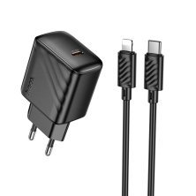 Мережевий зарядний пристрій HOCO CS24A TYPE-C PD 25W + КАБЕЛЬ TYPE-C - LIGHTNING, чорний