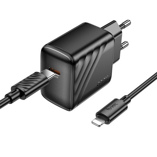 Мережевий зарядний пристрій HOCO CS24A TYPE-C PD 25W + КАБЕЛЬ TYPE-C - LIGHTNING, чорний