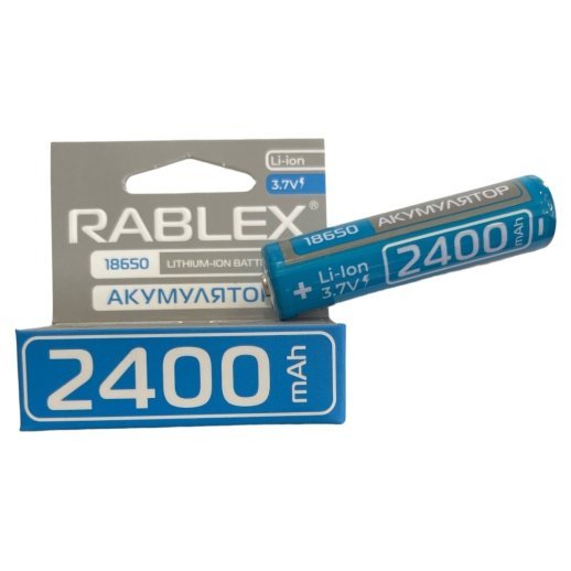 Акумулятор Rablex 18650 Li-Ion ICR18650 2400mAh TipTop 3.7V синій в упаковці з ЗАХИСТОМ
