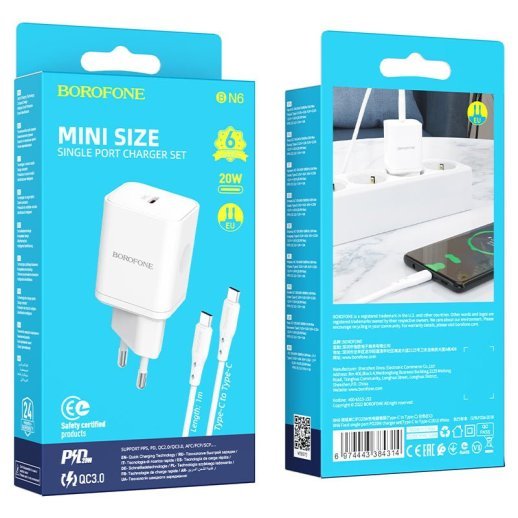 Мережевий зарядний пристрій BOROFONE BN6 Field PD20W USB-C + кабель TYPE-C - TYPE-C