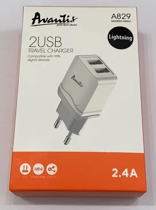 Мережевий Зарядний Пристрій Avantis A829 2USB Lightning White