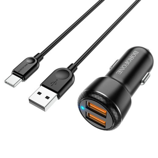 Автомобільний зарядний пристрій BOROFONE BZ17 Core dual port QC3.0 + кабель USB - TYPE-C