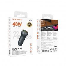 Автомобильное зарядное устройство BOROFONE BZ32B TYPE-C  PD 30W + USB QC3.0, GRAY