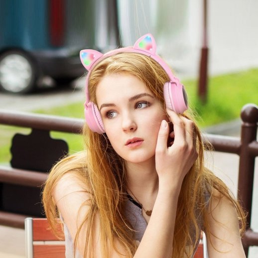 Бездротові повнорозмірні навушники HOCO W27 Cat Ear, рожева