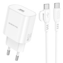 Зарядний пристрій Borofone BA82A PD25W Type-C + кабель Type-C - Type-C, білий