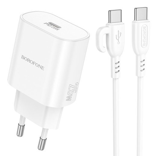 Зарядний пристрій Borofone BA82A PD25W Type-C + кабель Type-C - Type-C, білий