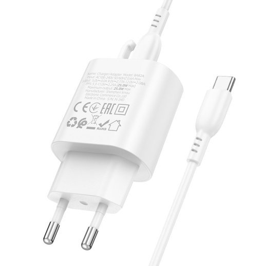 Зарядний пристрій Borofone BA82A PD25W Type-C + кабель Type-C - Type-C, білий