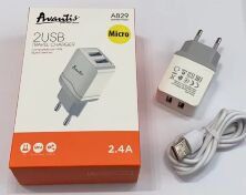 Мережевий Зарядний Пристрій Avantis A829 2USB Micro White