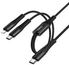 USB-C кабель HOCO X123 Victory 2-in-1 charging cable (C to iP + C), чорний
