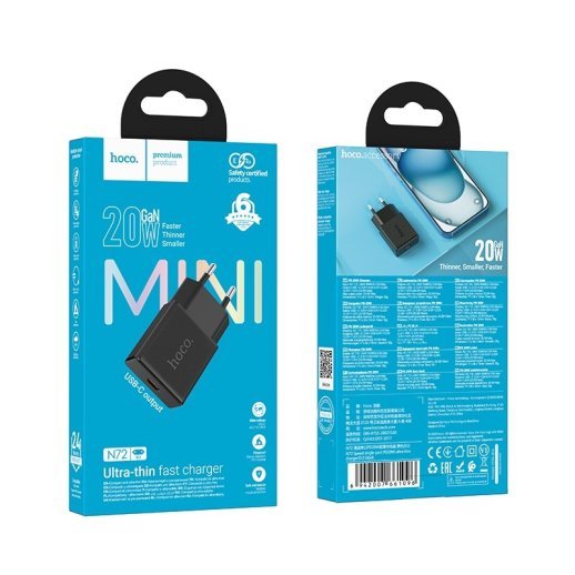 Зарядное устройство HOCO N72 20 Вт PD, один USB-C порт, чёрный