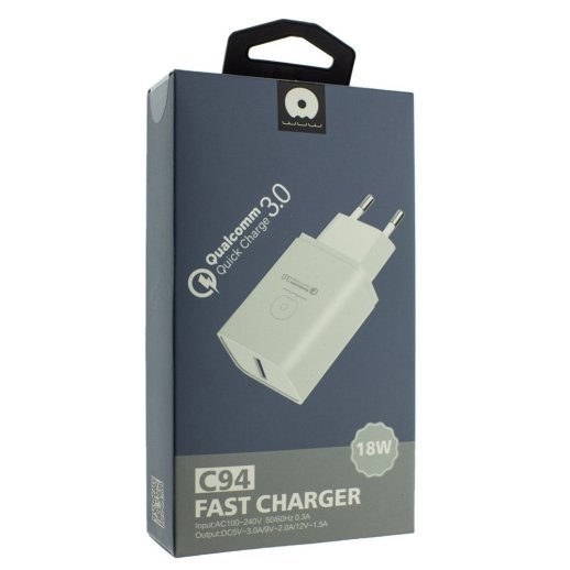 Зарядний пристрій WUW C94 1 USB (18W) Qualcomm 3.0 FAST CHARGER ЧОРНИЙ