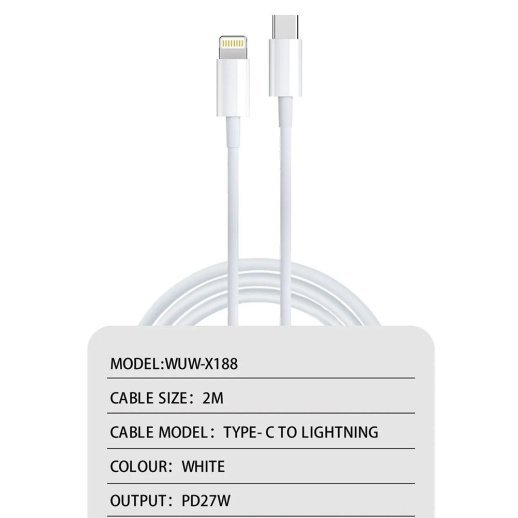 Кабель USB-C WUW X188 Type-C - Lightning 27W PD 2 метри (45)