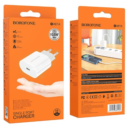 Мережевий зарядний пристрій BOROFONE BA61A Origin single Type-C charger(EU