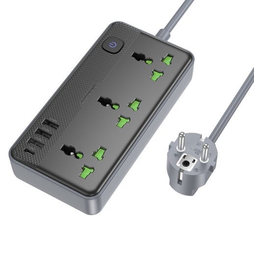 Сетевой удлинитель Borofone BAC2A (3USB/1Type-C/3xSocket) 1,5м (черный)