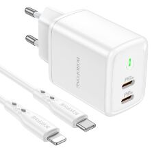 Мережевий зарядний пристрій BOROFONE BN9 Reacher PD35W dual port USB-C + кабель TYPE-C - LIGHTNING
