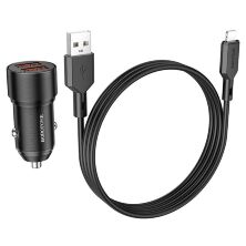 Автомобільний зарядний пристрій BOROFONE BZ19 Wisdom dual port + кабель USB - LIGHTNING