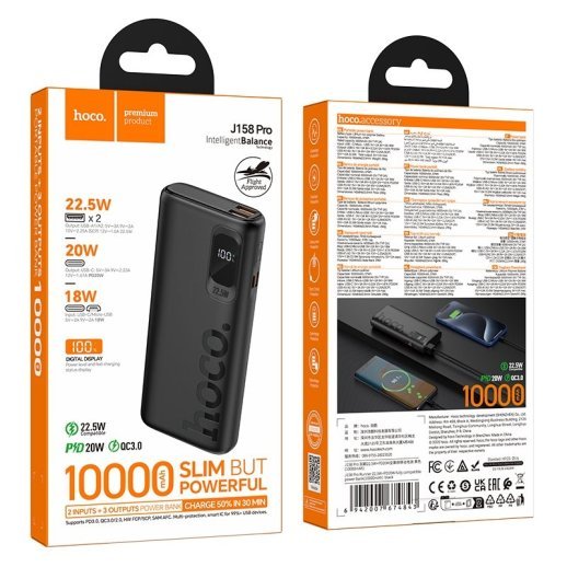 Power bank HOCO J158 Pro "Runner" PD20W+22.5W 10000 mAh (черный)
