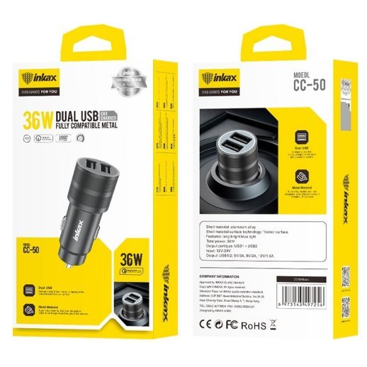 Автомобільний зарядний пристрій INKAX CC-50 2 USB / QC 3.0 / 36W