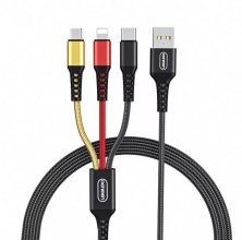 Кабель USB Denmen D02E 3В1 ТКАНИНОВА ОПЛЕТКА 2.4A USB - Lightning/Micro/Type-C