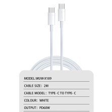 Кабель USB-C WUW X189 Type-C - Type-C 60W 2 МЕТРИ БІЛИЙ (45)